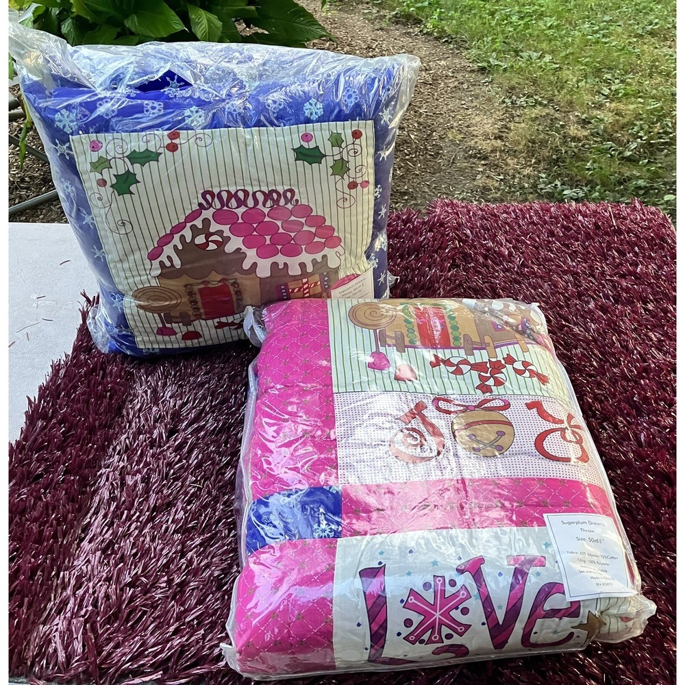 Sugarplum Dreams Christmas Quilted Throw and 2 Pillow Set Gingerbread Snowman